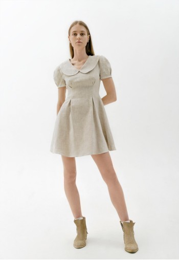 Midi linen dress woman in natural