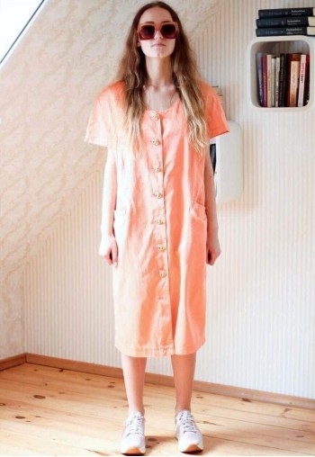 Peach colour shirt style dress