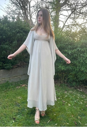 David Silverman 70's Vintage Grey Angel Sleeve Midi Dress