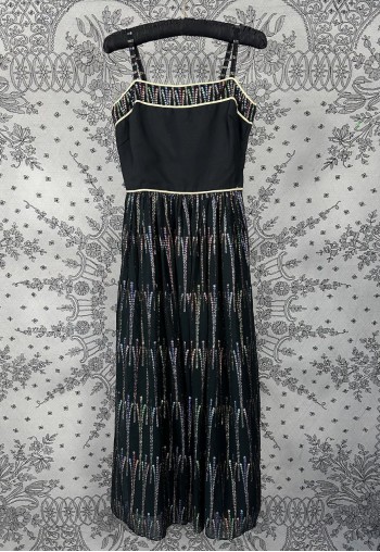 70's Vintage Black Gold Metallic Coloured Lurex Midi Dress