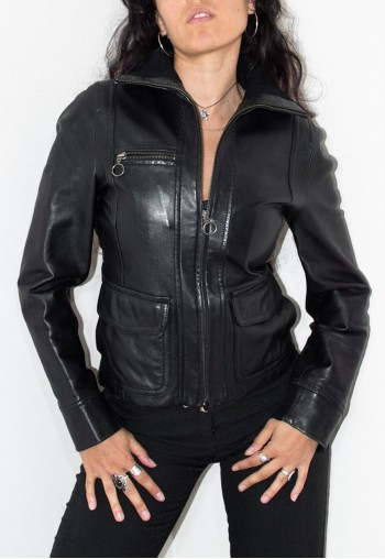 Vintage Y2k Zip Through Black Leather Motorcycle Jacket