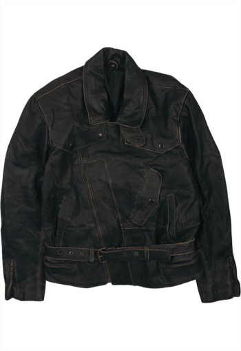 Vintage 90's Active Leather Jacket Heavyweight Plain Black