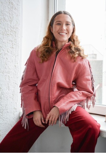 Vintage Pink Soft Leather Western Style Jacket
